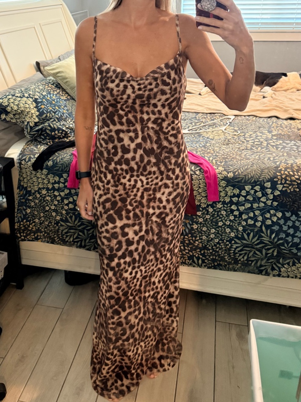 SHEIN Brown Leopard Print Slip Maxi Dress